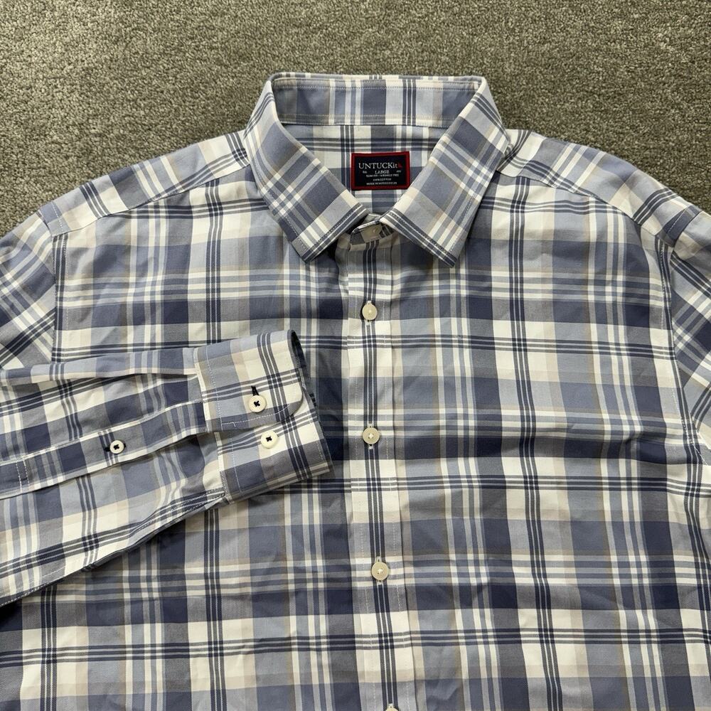 UNTUCKit Dureza WF Slim Fit Wrinkle Free‎ Plaid Button Shirt Blue L Long Sleeve